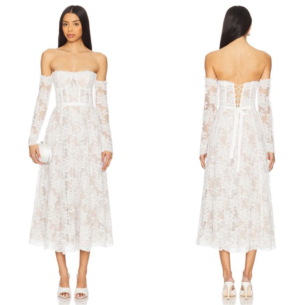 V.CHAPMAN Katherine Off the Shoulder Strapless Chantilly Lace Maxi Dress Sz 6